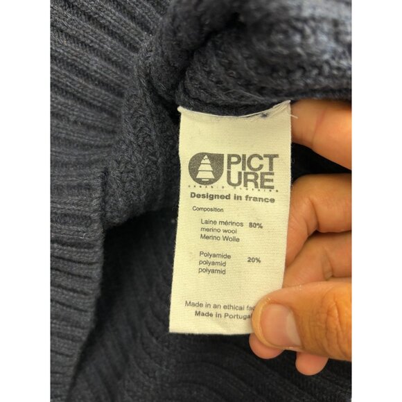 Picture Organic Clothing Merino Wool Sweater Men's Large Navy Blue Cable Knit - Picture 6 of 8